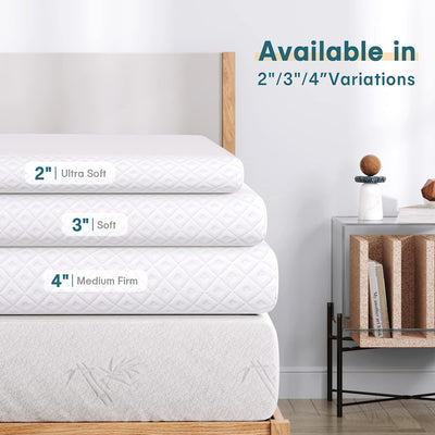 2 Inch / 3 Inch / 4 Inch Memory Gel Foam Mattress Topper with Washable Cover