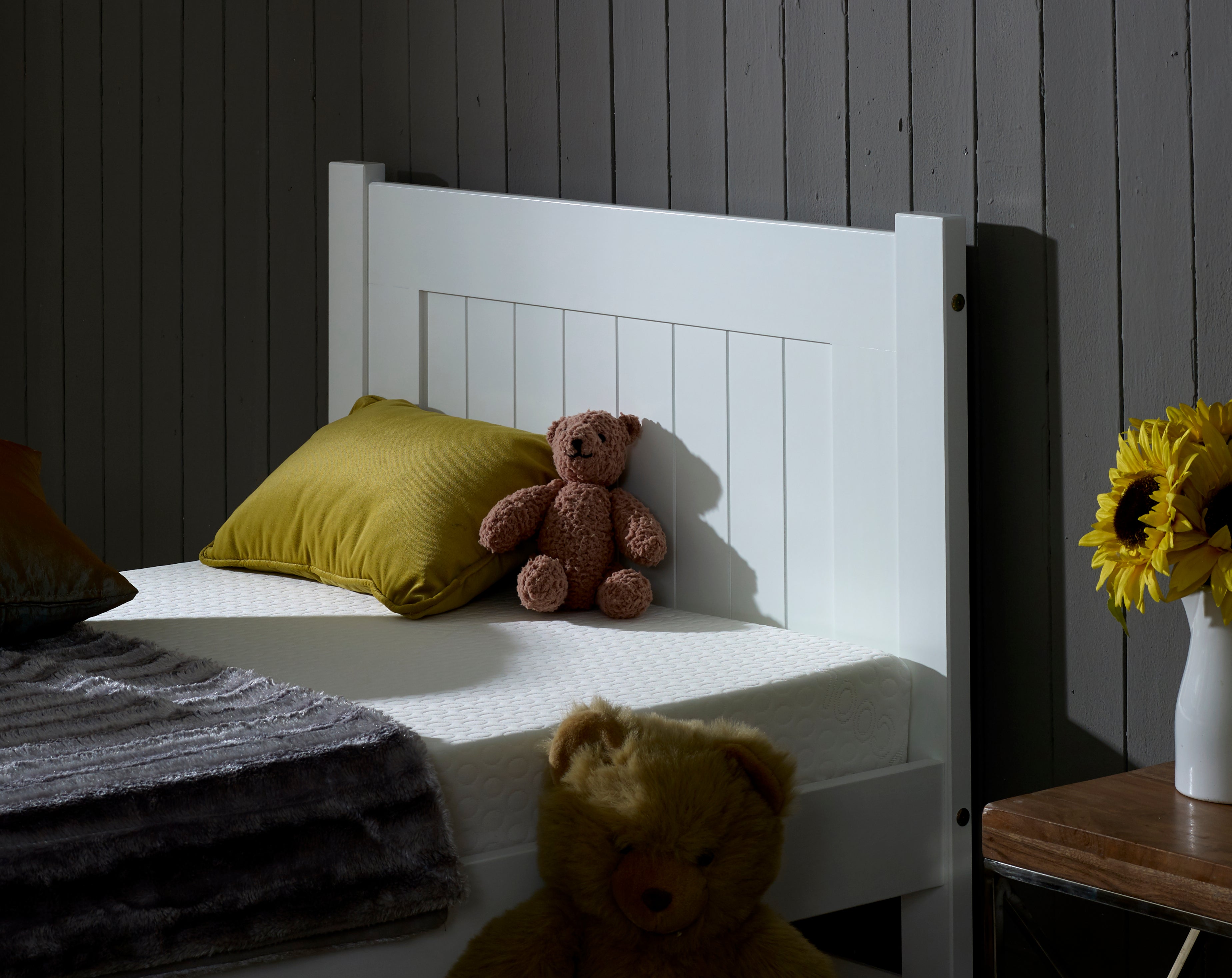 Clifton White Stylish Square Headboard Wooden Bed
