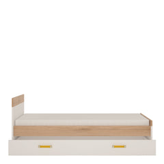 Trundle Single Bed with Underbed Drawer in Light Oak and white High Gloss (orange handles)