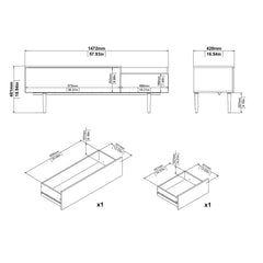 Unit Sideboard 2 Drawers 3 Doors in White and Walnut