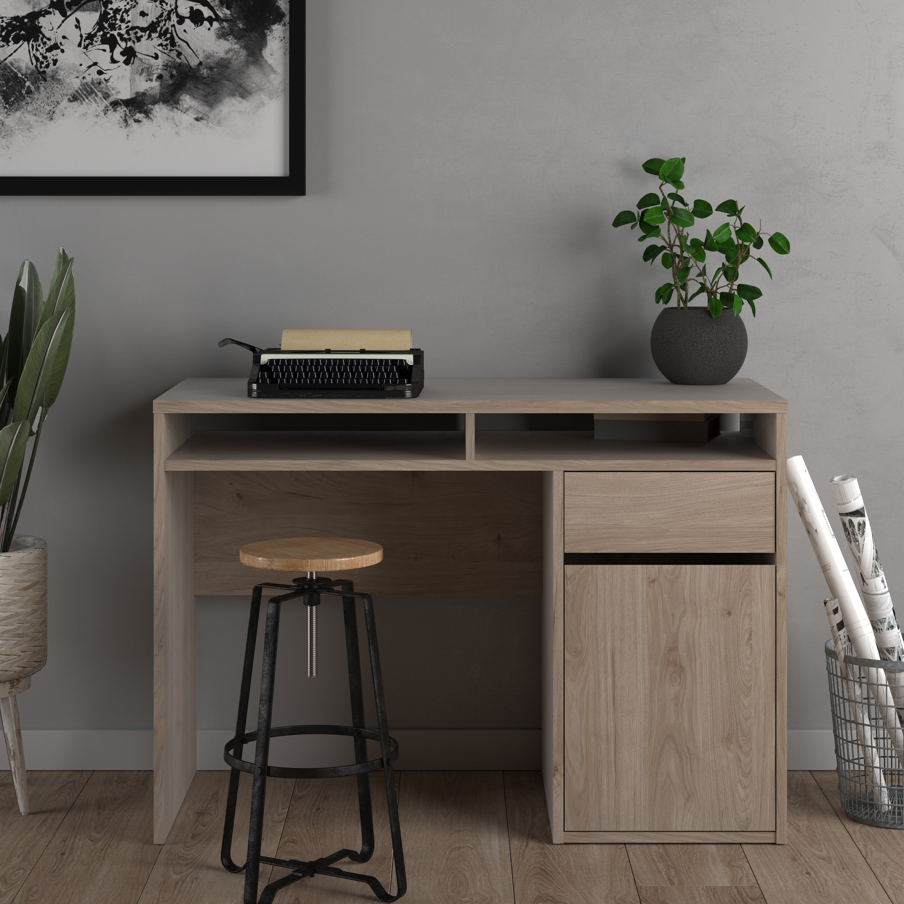 Function Plus Desk 1 Door 1 Drawer in Jackson Hickory Oak