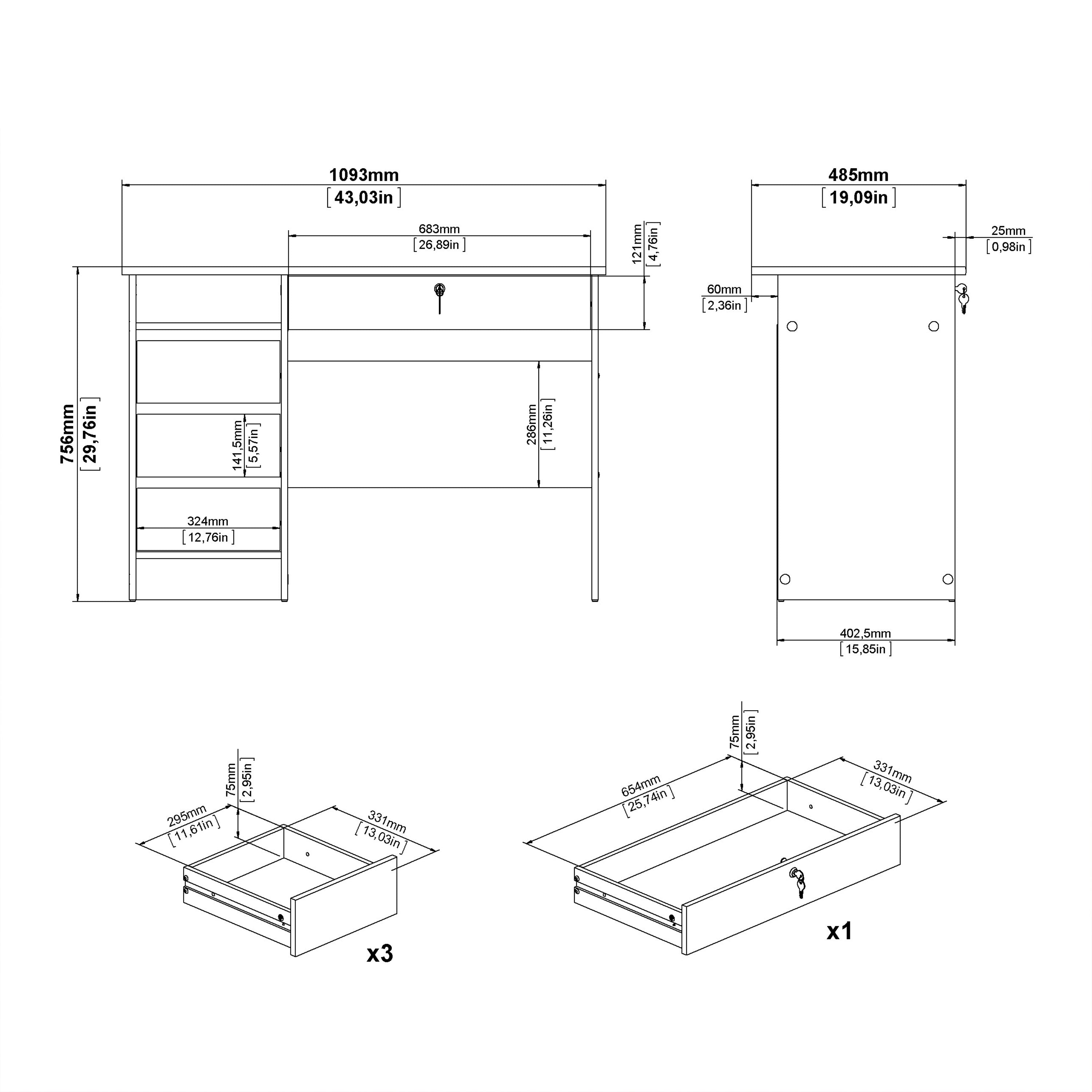 Function Plus Desk (3+1) handle free Drawer in Jackson Hickory Oak