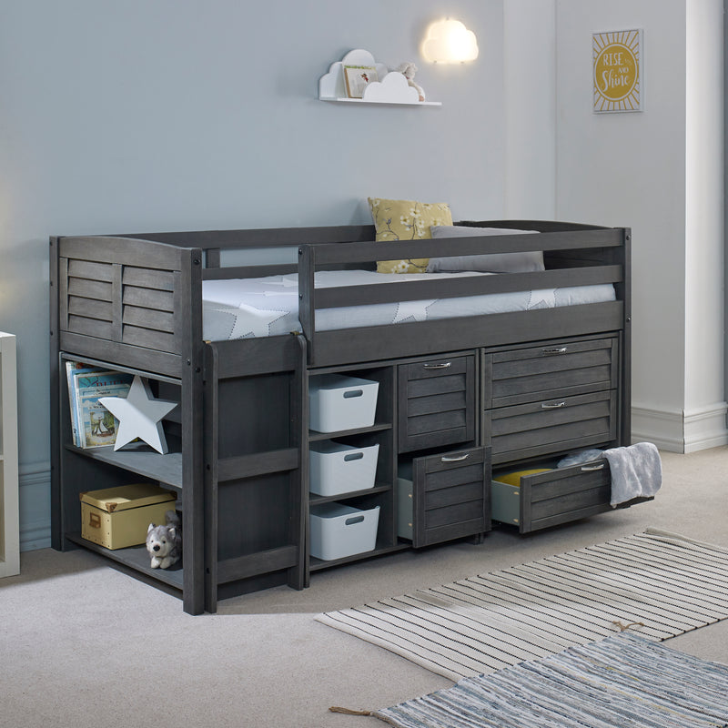 Cosy Grey Solid Wooden Mid Sleeper Storage Bed - 3ft Single