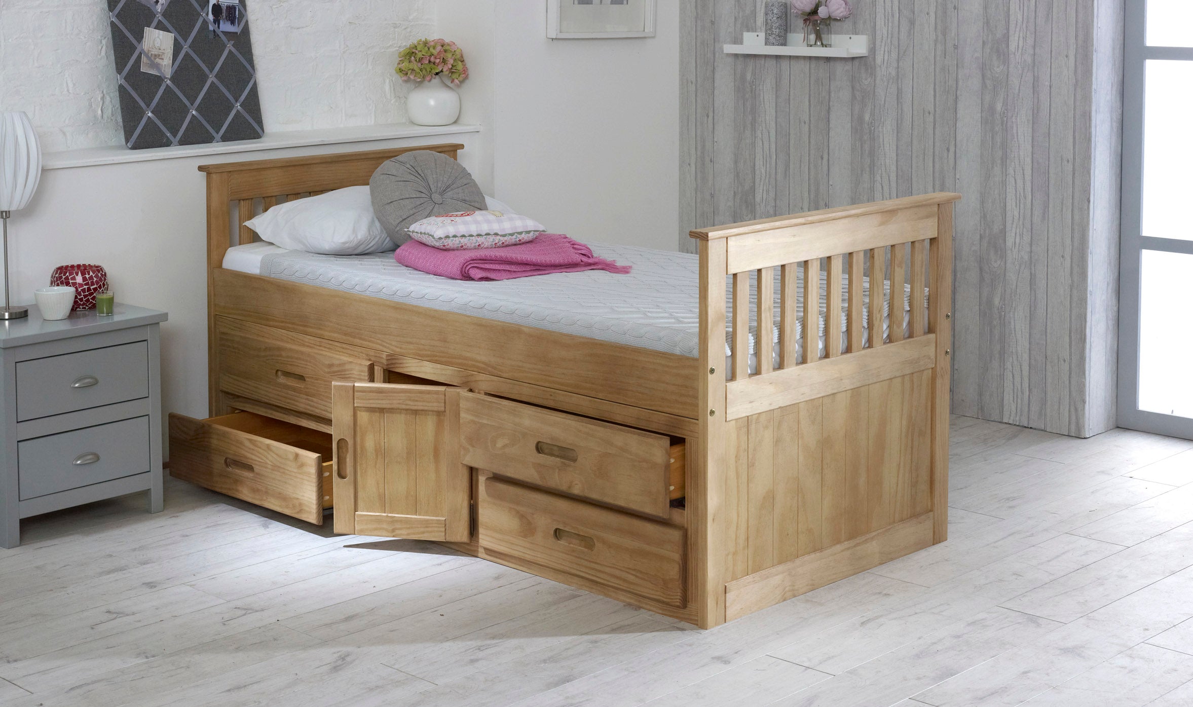 Captains Underbed Storage Solid Wooden Guest Bed Frame Trundle - 3ft Single