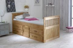 Captains Underbed Storage Solid Wooden Guest Bed Frame Trundle - 3ft Single