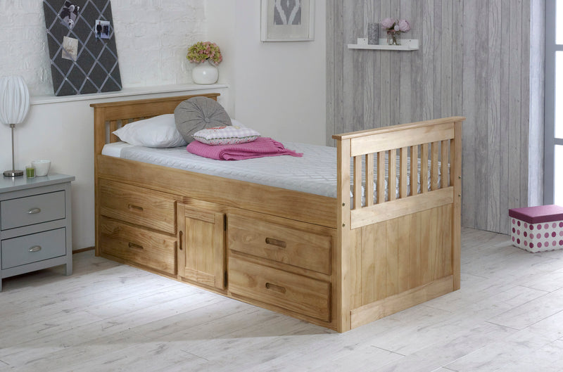 Captains Underbed Storage Solid Wooden Guest Bed Frame Trundle - 3ft Single