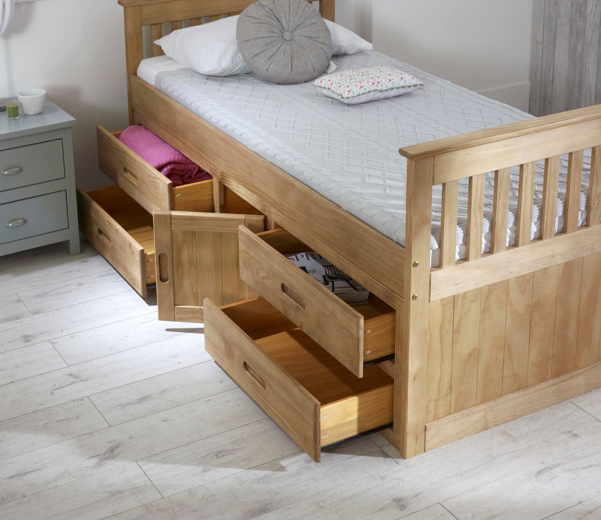 Captains Underbed Storage Solid Wooden Guest Bed Frame Trundle - 3ft Single