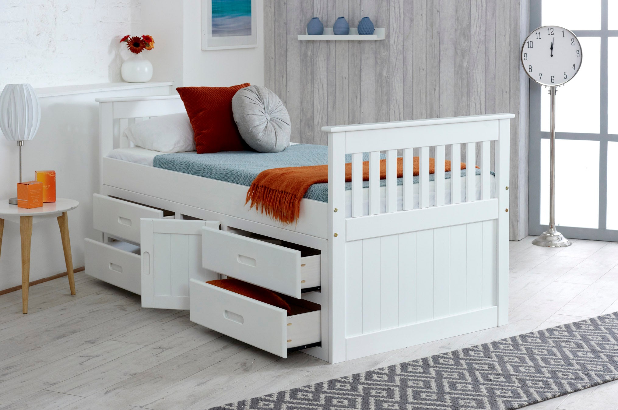 Captains Underbed Storage Solid Wooden Guest Bed Frame Trundle - 3ft Single