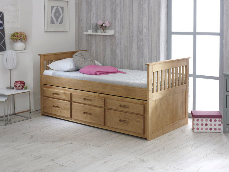 Captains Underbed Storage Pine Wooden Guest Bed Frame - 3ft Single