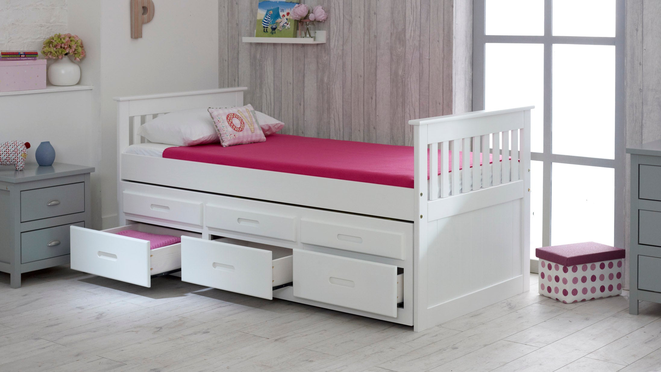 Captains Underbed Storage Pine Wooden Guest Bed Frame - 3ft Single