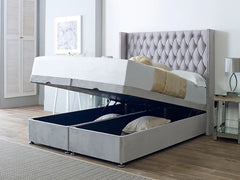 Belgravia Winged Beck Upholstered Headboard Divan Ottoman Storage Bed Frame