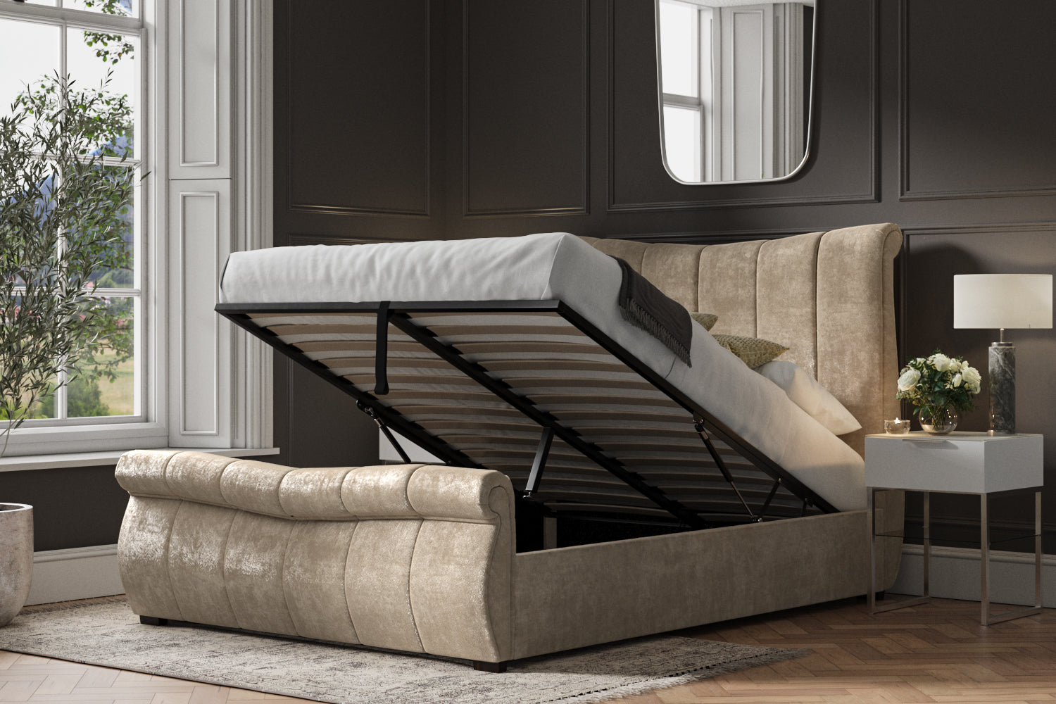 Redemore Fabric Ottoman Storage Bed Frame End Lift
