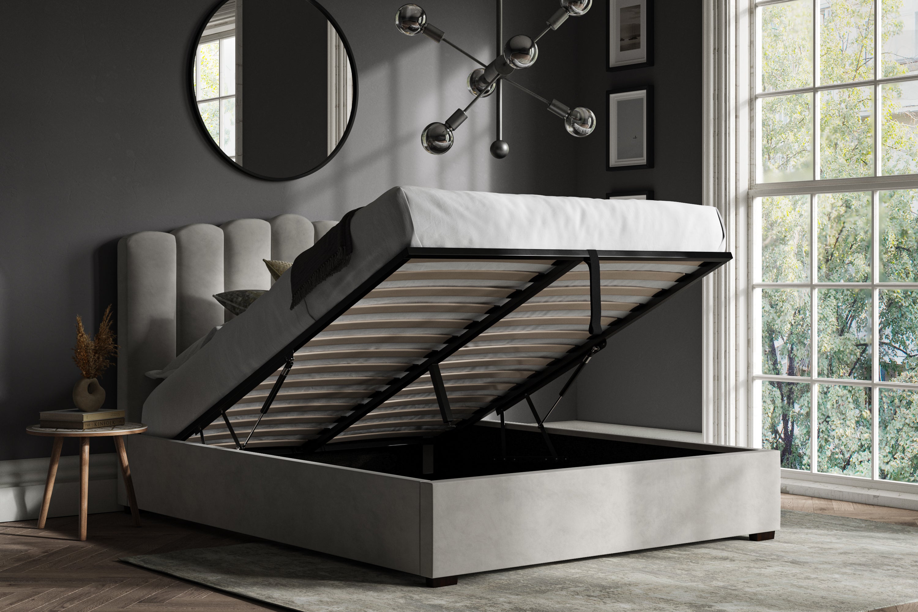 Broadg Fabric Ottoman Storage Bed Frame End Lift Grey Velvet