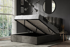 Broadg Fabric Ottoman Storage Bed Frame End Lift Grey Velvet