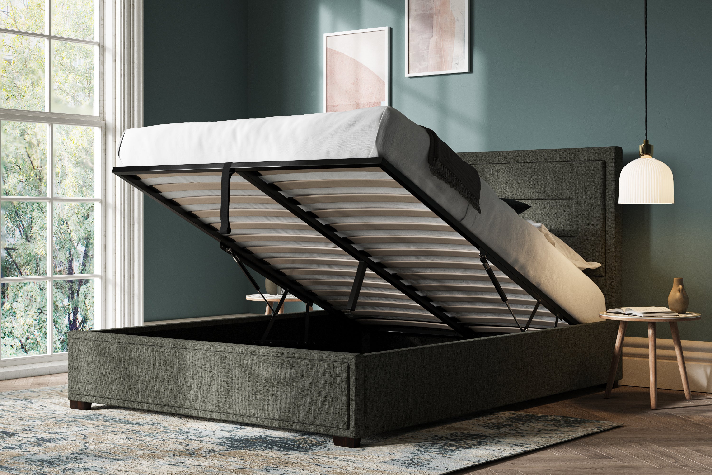 Retainer Fabric Ottoman Storage Bed Frame End Lift