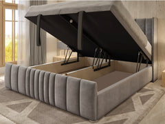 Wolves Winged Headboard Bed Frame Ottoman Storage - Plush Velvet Steel