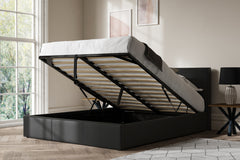 Prado Leather Ottoman Storage Bed Frame End-Lift Black / Brown Super King Size