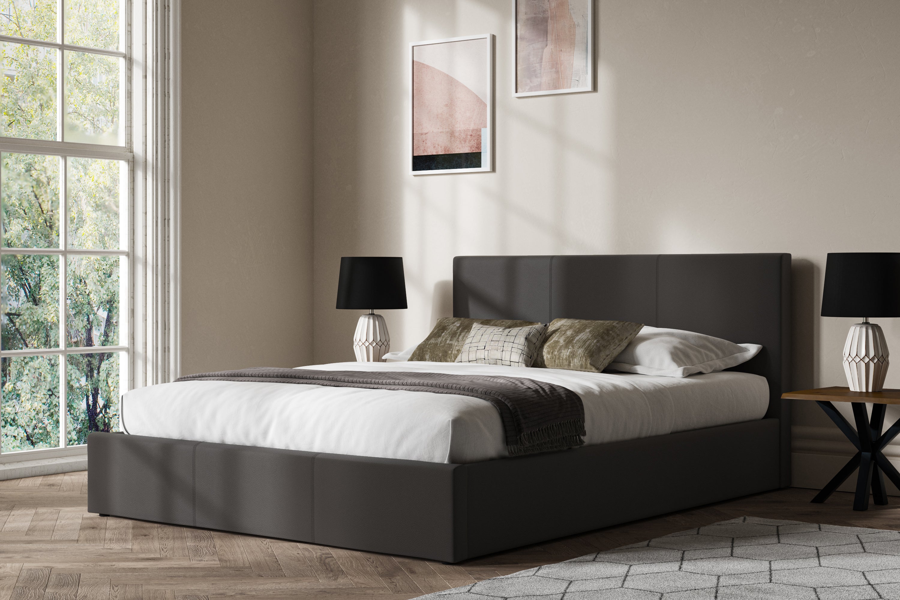 Prado Leather Ottoman Storage Bed Frame End-Lift