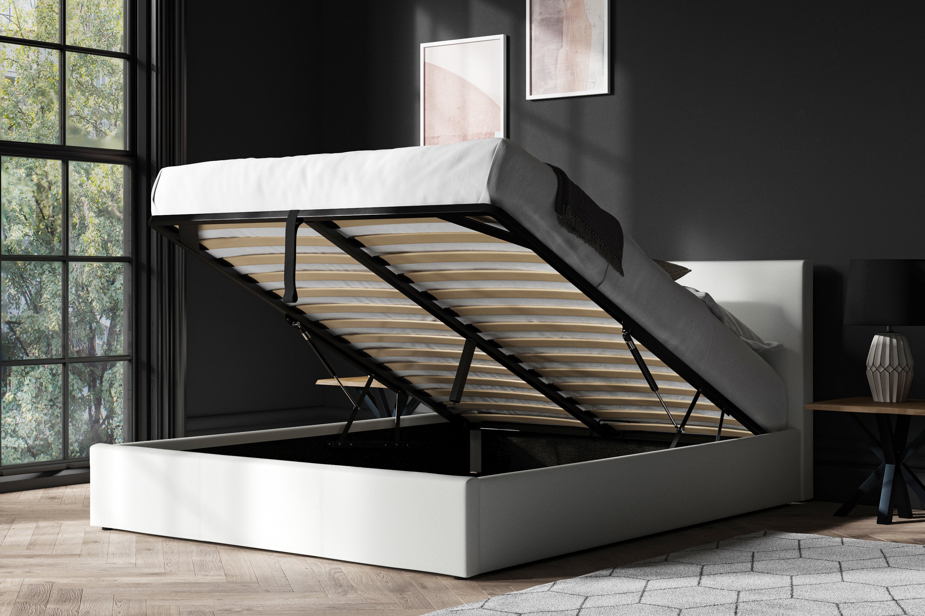 Prado Leather Ottoman Storage Bed Frame End-Lift
