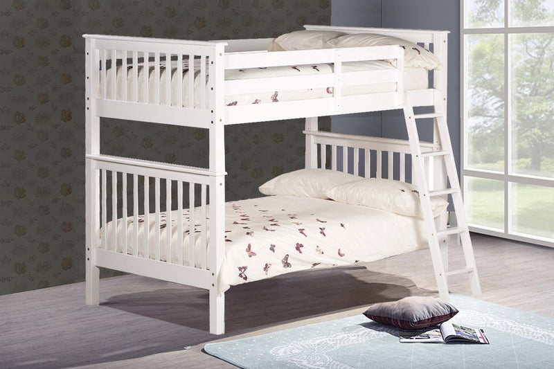 Oxford White Solid Wooden Bunk Bed Frame - 3ft Single Size