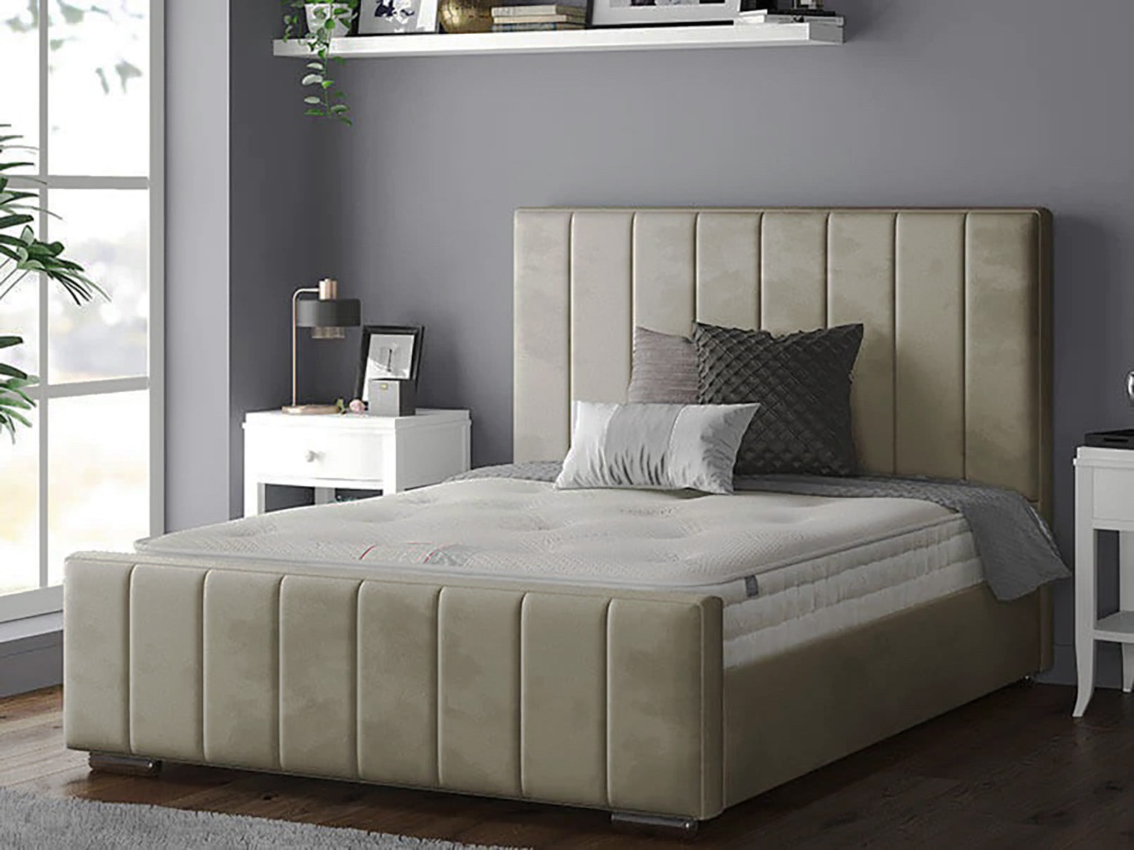 Perth Slatted Bed Frame With Ottoman Lift Storage Option - Plush Velvet Silver