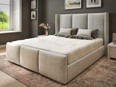 York Bed Frame With Ottoman Gas Lift Storage - Plush Velvet Cream