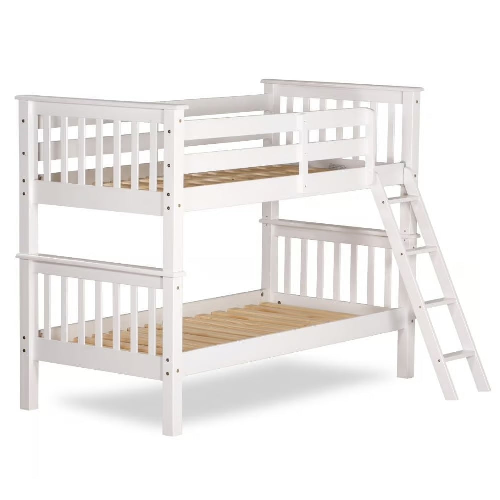 Oxford White Solid Wooden Bunk Bed Frame - 3ft Single Size