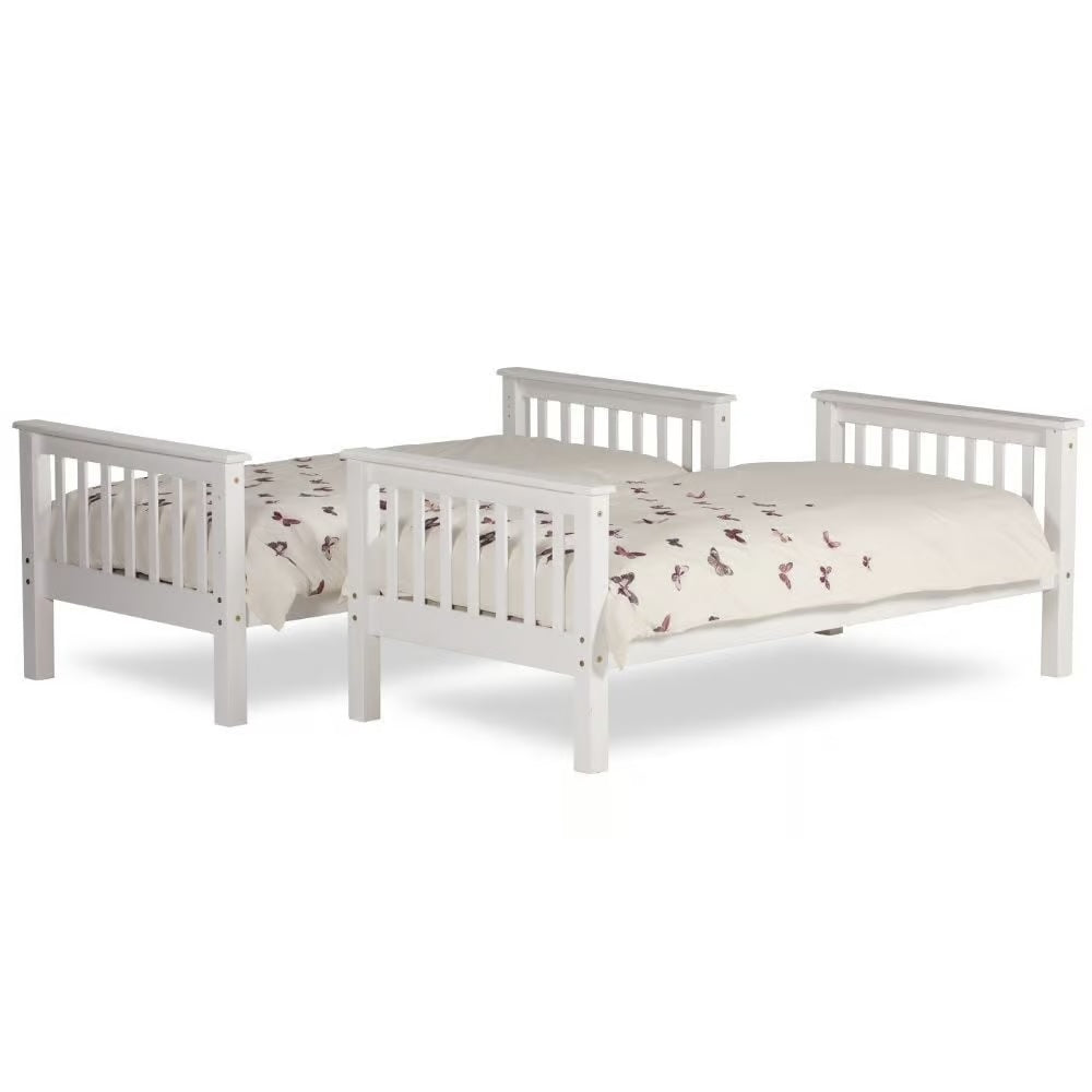 Oxford White Solid Wooden Bunk Bed Frame - 3ft Single Size