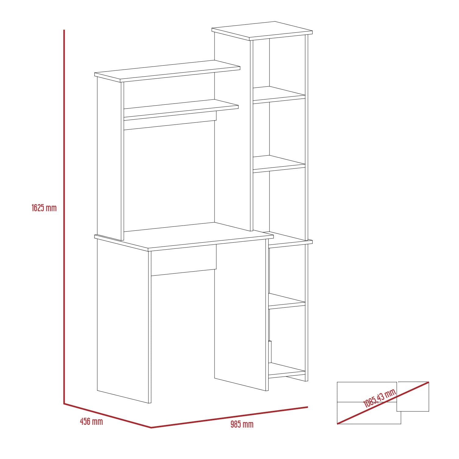 Tall Workstation With Keyboard Shelf and Storage Unit