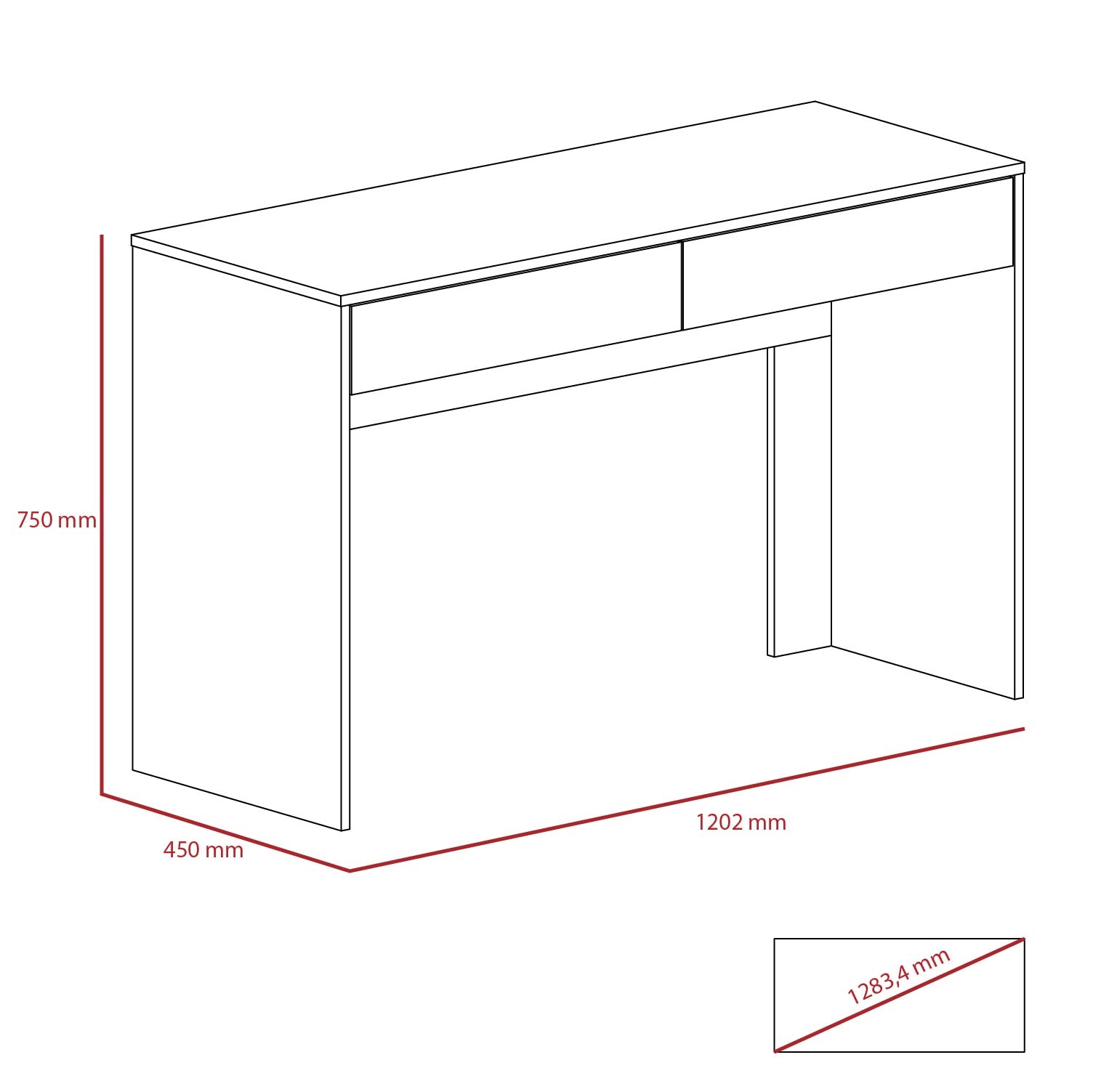 2 Drawer Wooden Desk