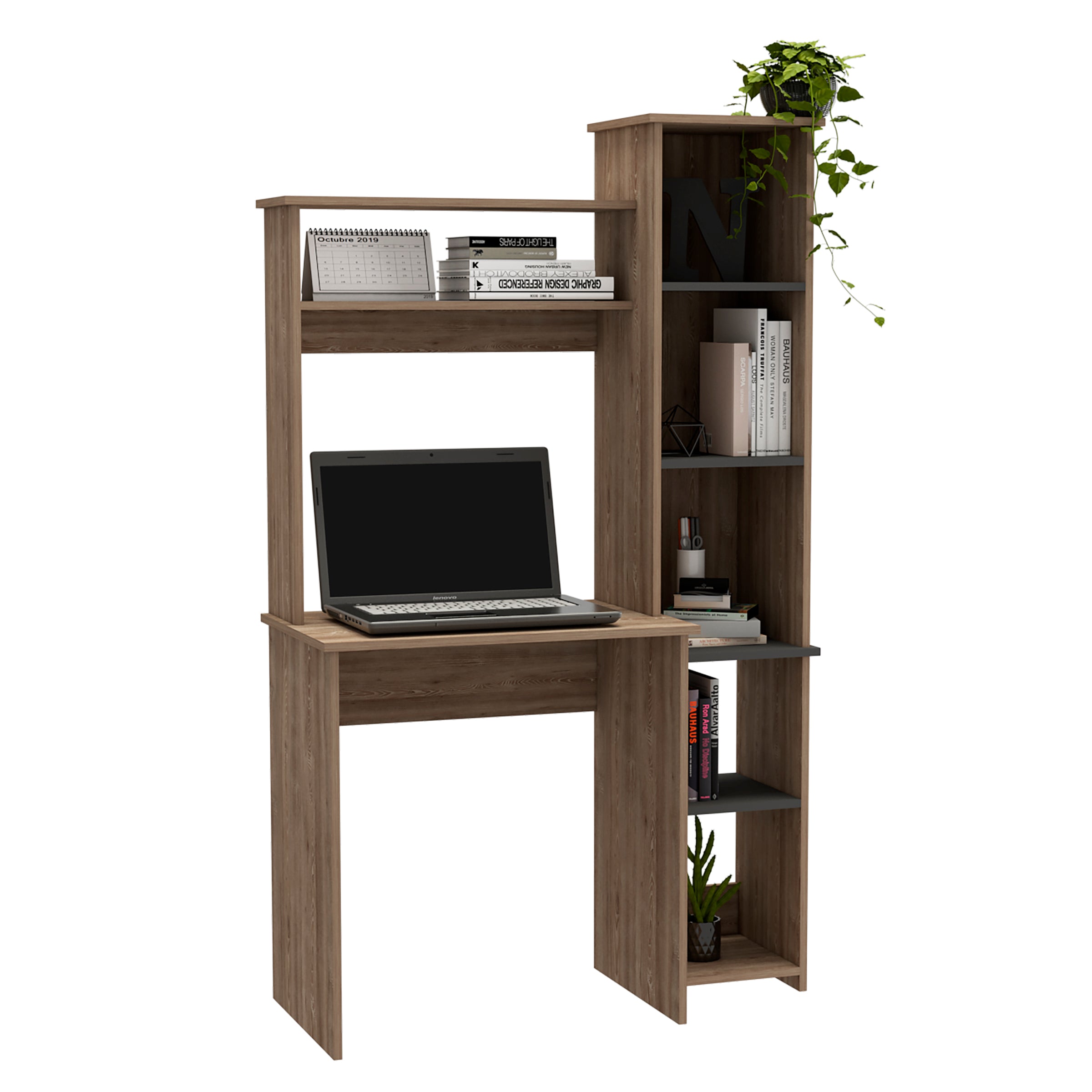 Tall Workstation With Keyboard Shelf and Storage Unit