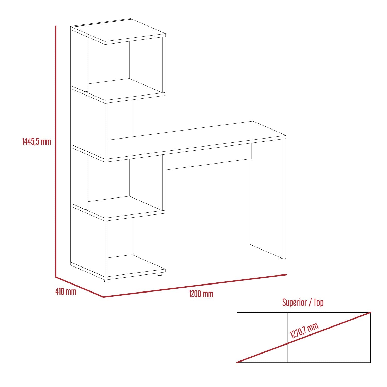 Desk With Tall Shelving Unit (Right Side)