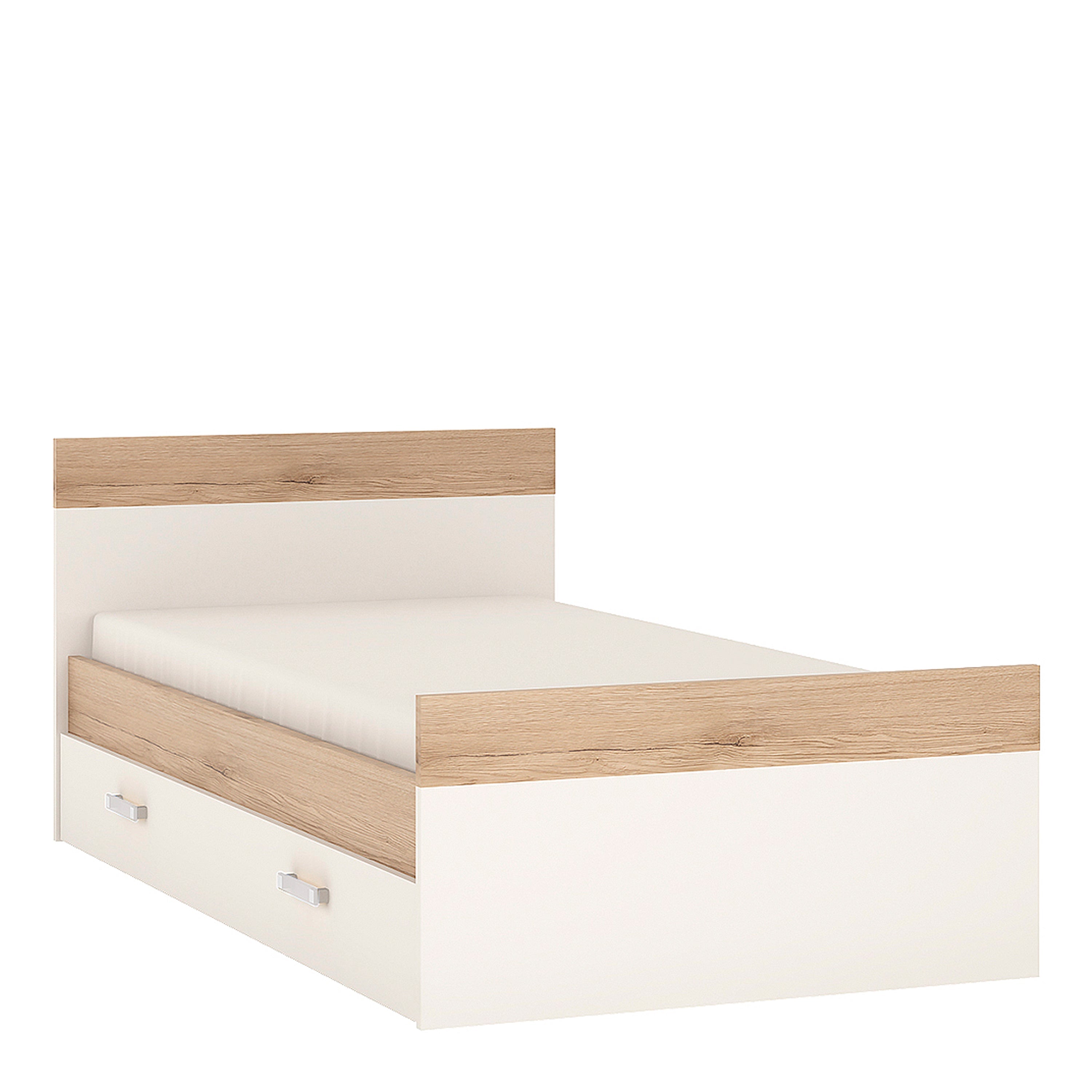 Trundle Single Bed with under Drawer in Light Oak and white High Gloss (opalino handles)