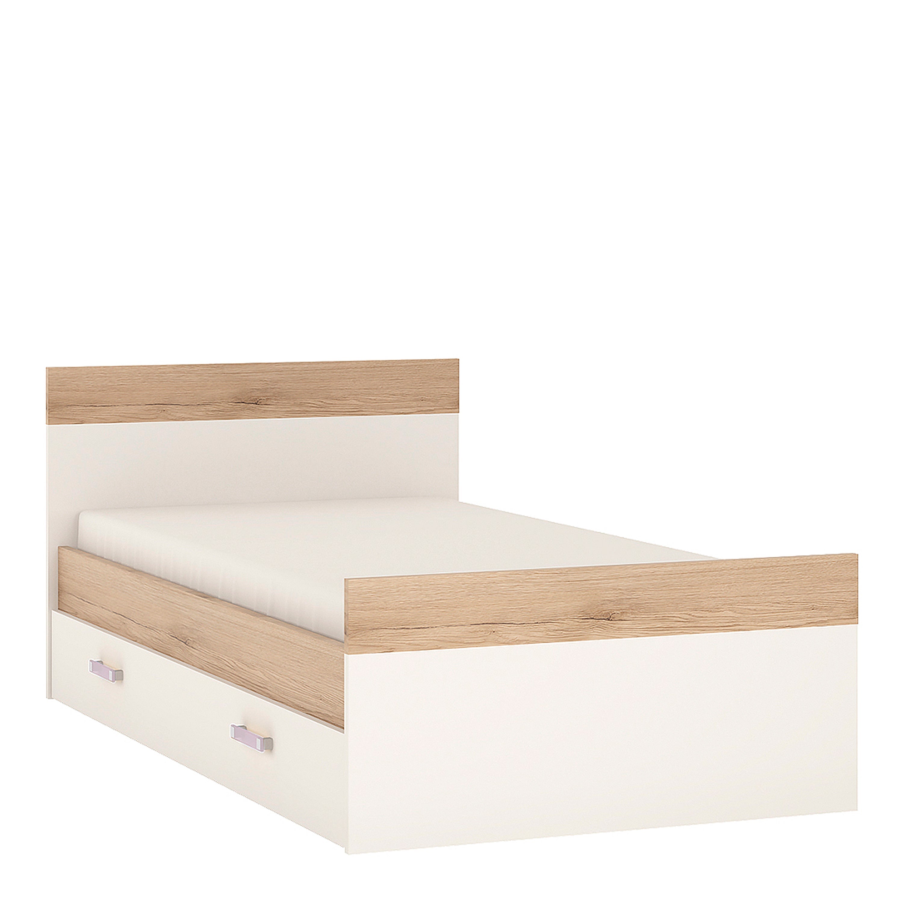 Trundle Single Bed with under Drawer in Light Oak and white High Gloss (lilac handles)