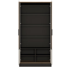 Brolo Tall wide glazed display cabinet in Walnut and White
