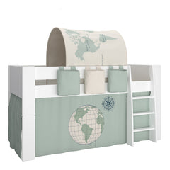 Steens for Kids Mid Sleeper in Folkestone Grey, Includes - World Tent + Tunnel + 2 Pockets in Green + 1 Pocket in Sand