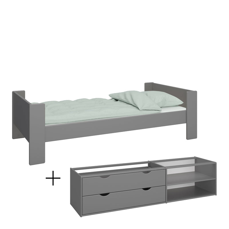 Steens for Kids Single Bed, Includes - Under Bed Drawer Section 2 Drawers in Folkestone Grey