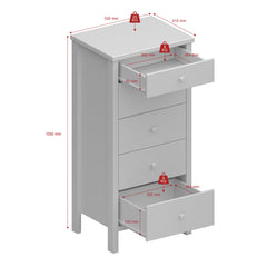 Tromso 5 Drawer Narrow Chest Folkestone Grey with Leather Handles