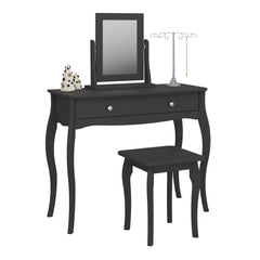 Baroque 1 Drw Vanity included Stool and Mirror Black