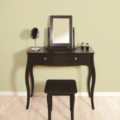 Baroque 1 Drw Vanity included Stool and Mirror Black