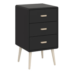 Mino Bedside Table 3 Drawers, Black Painted