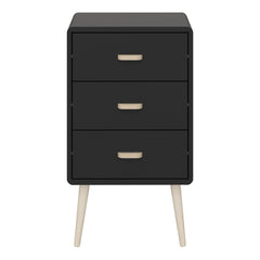 Mino Bedside Table 3 Drawers, Black Painted