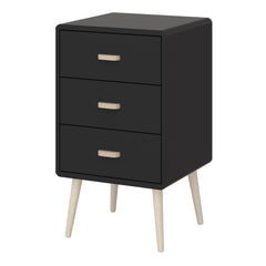 Mino Bedside Table 3 Drawers, Black Painted