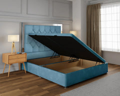 Design Divan Ottoman Bed Frame with Gas Lift Storage and Upholstered Headboard