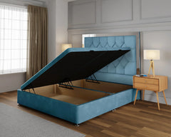 Design Divan Ottoman Bed Frame with Gas Lift Storage and Upholstered Headboard