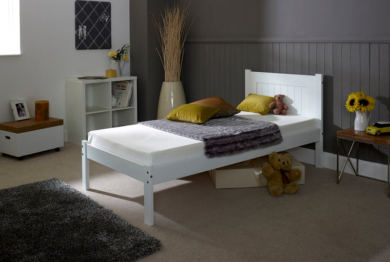 Clifton White Stylish Square Headboard Wooden Bed