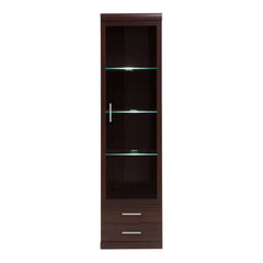 Imperial Tall Glazed 1 Door 2 Drawer Narrow Cabinet in Dark Mahogany Melamine