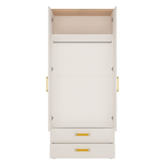 4Kids 2 Door 2 Drawer Wardrobe in Light Oak and white High Gloss (orange handles)