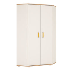 4Kids Corner Wardrobe in Light Oak and white High Gloss (orange handles)