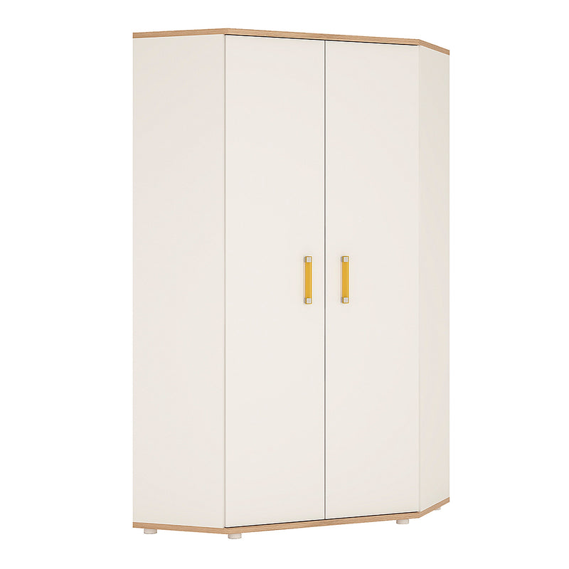 4Kids Corner Wardrobe in Light Oak and white High Gloss (orange handles)